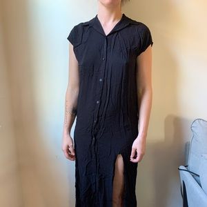 Black midi button down shirt dress